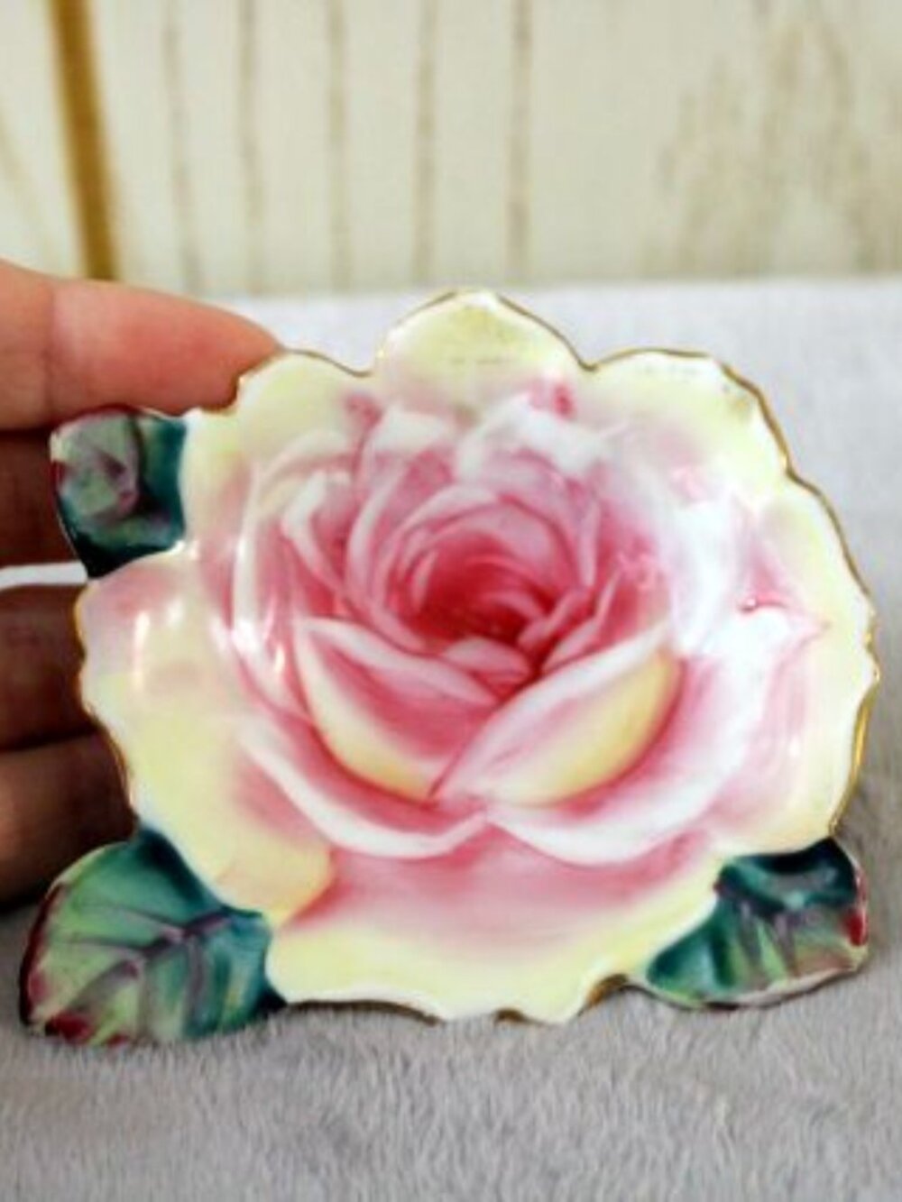 Lefton China Hand Painted Small Rose Shaped Dish - Vintage